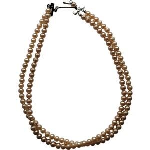 Vintage Cream Pearl Double Strand Necklace with Sterling Silver Beaded Jewelry